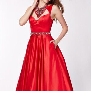 ANGELA & ALISON sz 6 Red Satin Long FORMAL PROM PAGEANT DRESS 661062 NEW $700
